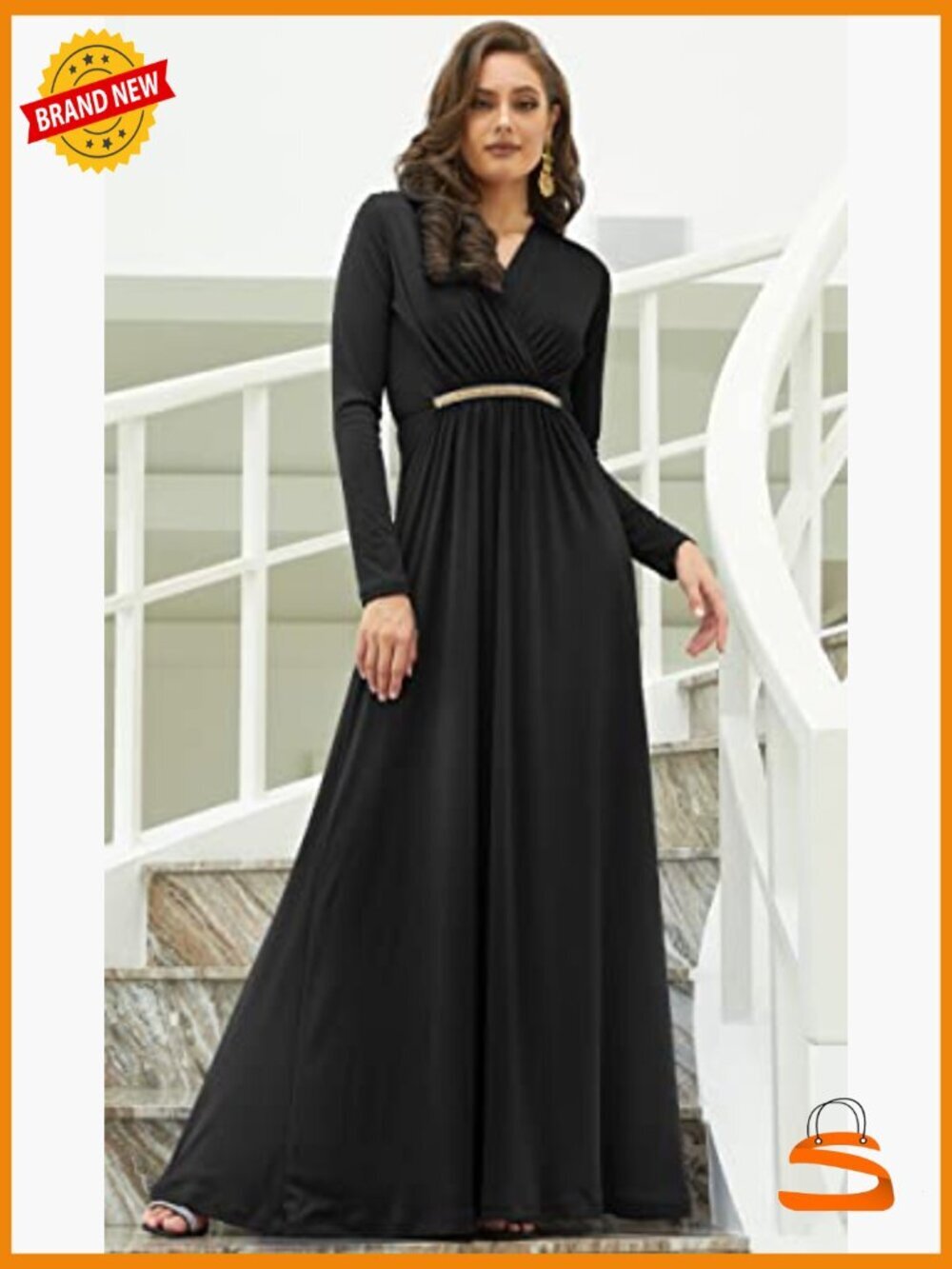 Plus Size Maxi Dress with Long Sleeves Flowy Kaftan - Picture 3 of 5